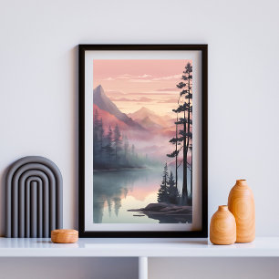 Mystic Mountain Sjö vid Dawn Poster
