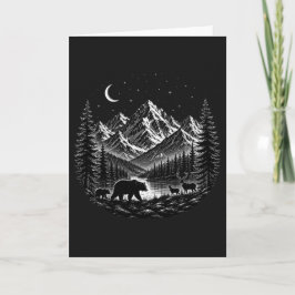 Mystic Mountain Wilderness Natt Linocut Stil Kort