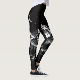 Mystic Mountain Wilderness Natt Linocut Stil Leggings