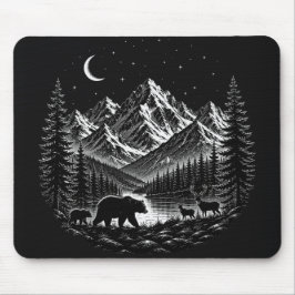 Mystic Mountain Wilderness Natt Linocut Stil Musmatta