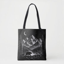 Mystic Mountain Wilderness Natt Linocut Stil
