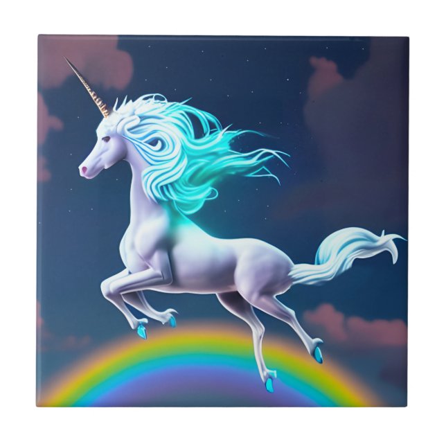 Mystic Natt flyga Unicorn Rainbow Ceramic Tile Kakelplatta (Framsidan)