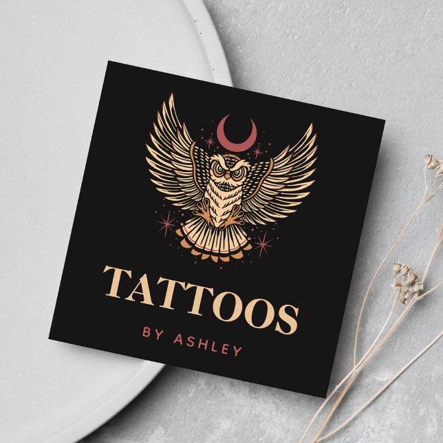 Mystic Natt Uggla Tattoo Artist Studio Social Medi Fyrkantigt Visitkort (Skapare uppladdad)