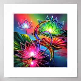 Mystic Neon Lotus Garden - Glowing Andlig Art Poster