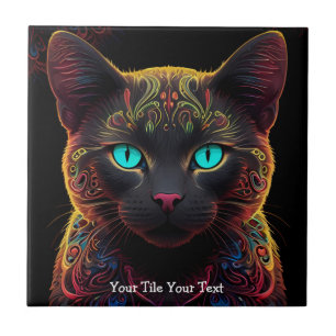 Mystic Neon Mandala Cat Psychedelic Kattdjur Fanta Kakelplatta
