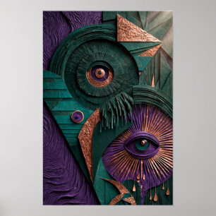 Mystic Oracle Eyes Relief - 3D Smaragd Violett Poster