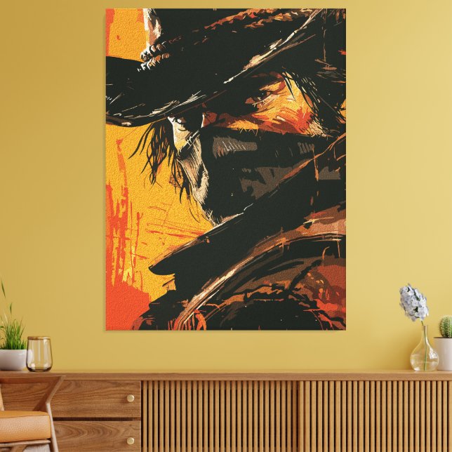 Mystic Outlaw: Eldig västernstirrning Canvastryck (Insitu (Vardagsrum))