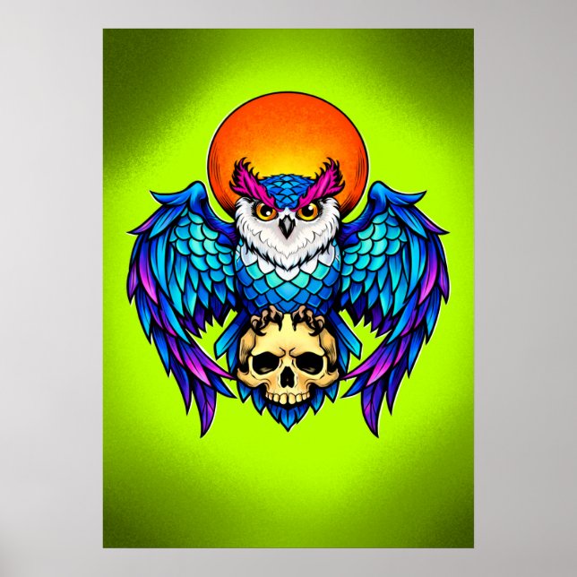 Mystic Owl and Skull – Digital Vibrant Style Art Poster (Framsidan)