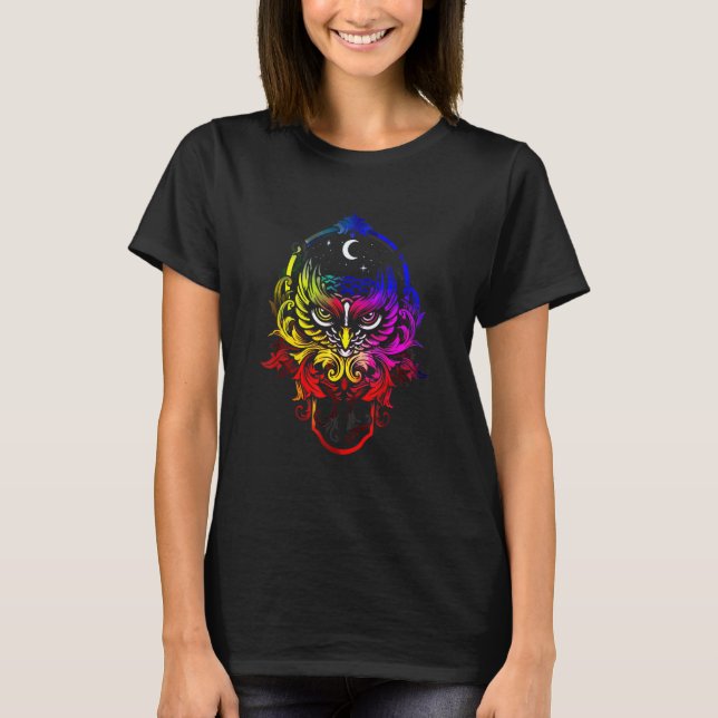 Mystic Owl Retro Färg Stänk T Shirt (Framsida)