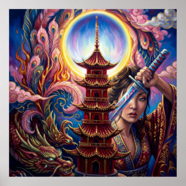Mystic Pagoda Art Print – Surreal Spiritual Wall  Poster