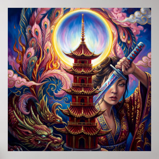 Mystic Pagoda Art Print – Surreal Spiritual Wall  Poster