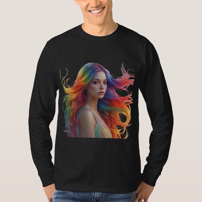 Mystic Rainbow Muse - Serene Fantasy Woman T-Shirt (Framsida)