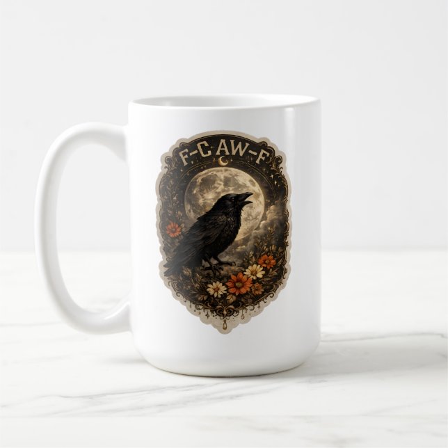 Mystic Raven Under Moon Dark Celestial Aesthetic Kaffemugg (Vänster)