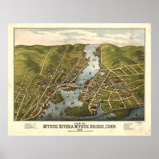 Mystic River Connecticut 1879 Panoramic Karta Poster (Framsidan)