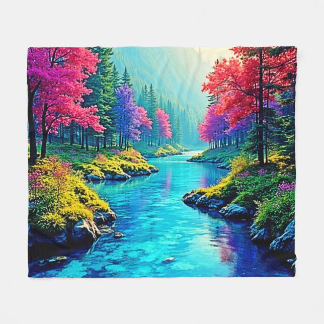 Mystic River Drömmig Skogsväg Design Fleecefilt (Framsidan (Horisontell))