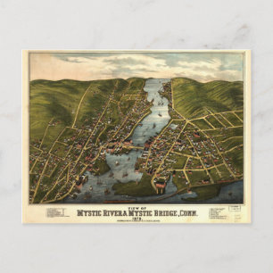 Mystic River & Mystic Bridge, Connecticut (1879) Vykort