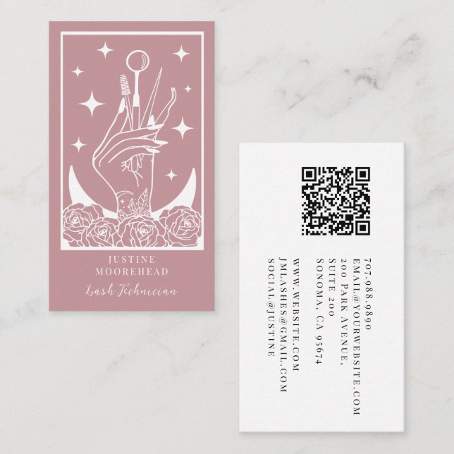 Mystic Rose Tarot Lash Artist Visitkort (Fram/baksida)