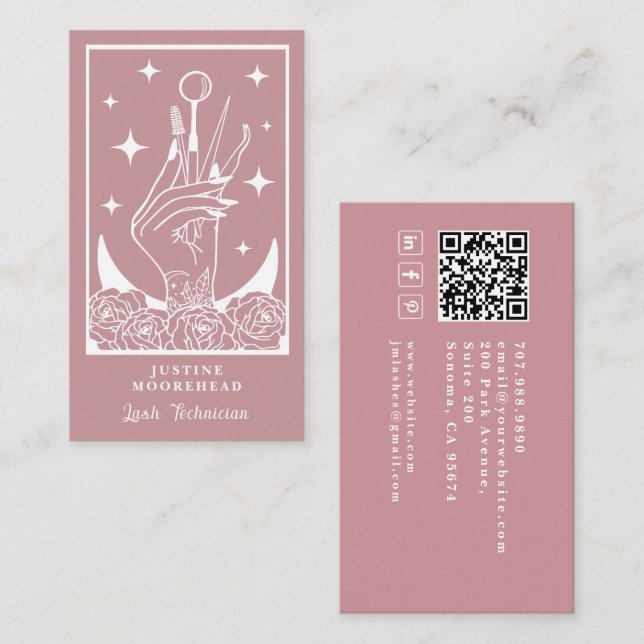 Mystic Rose Tarot Lash Tech-kort Visitkort (Fram/baksida)