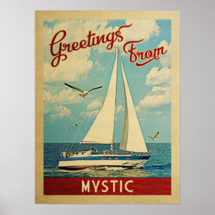 Mystic Sailboat Poster Vintage resor Connecticut