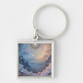 Mystic Scape Fyrkantig Silverfärgad Nyckelring