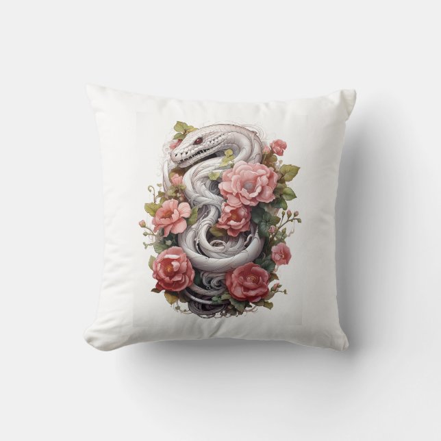 🐍 ✨ Mystic Serpent Blommigt Dekorativ kudde ✨ 🌹 (Framsida)