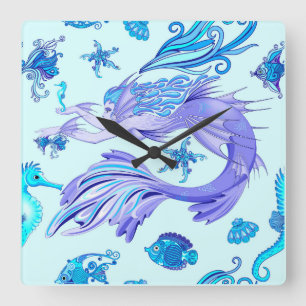 Mystic Sjöjungfru Fairy Lila Createmic Tile Fyrkantig Klocka