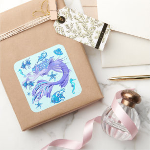 Mystic Sjöjungfru Fairy Lila Createmic Tile Fyrkantigt Klistermärke