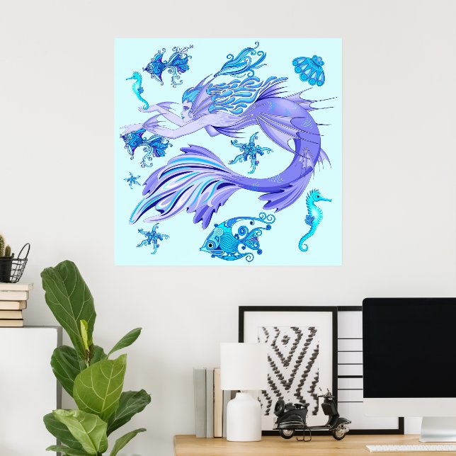 Mystic Sjöjungfru Fairy Lila Createmic Tile Poster (Hemmakontoret)
