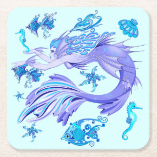 Mystic Sjöjungfru Fairy Lila Creature Underlägg Papper Kvadrat