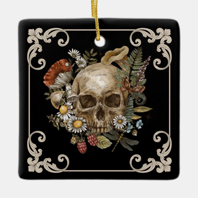 Mystic Skull Vintage Black Julgransprydnad Keramik (Framsida)