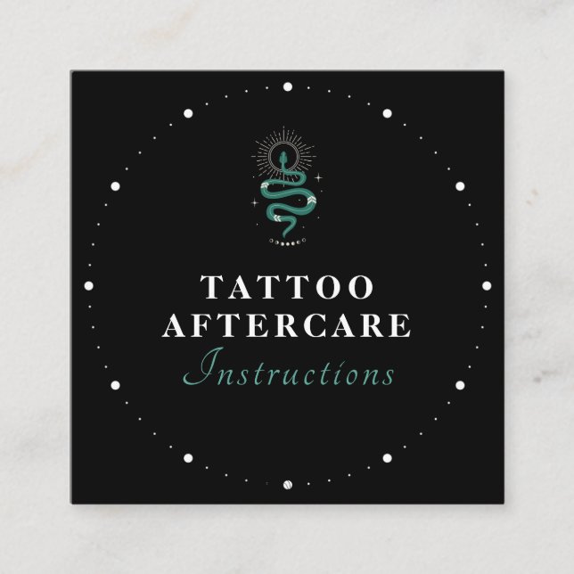Mystic Snake Grönt Tattoo Aftercare Instruktioner  Fyrkantigt Visitkort (Framsida)