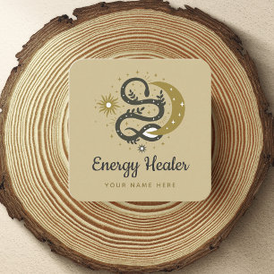 Mystic Snake Sol Måne Star Celestial Energy Healer Fyrkantigt Visitkort