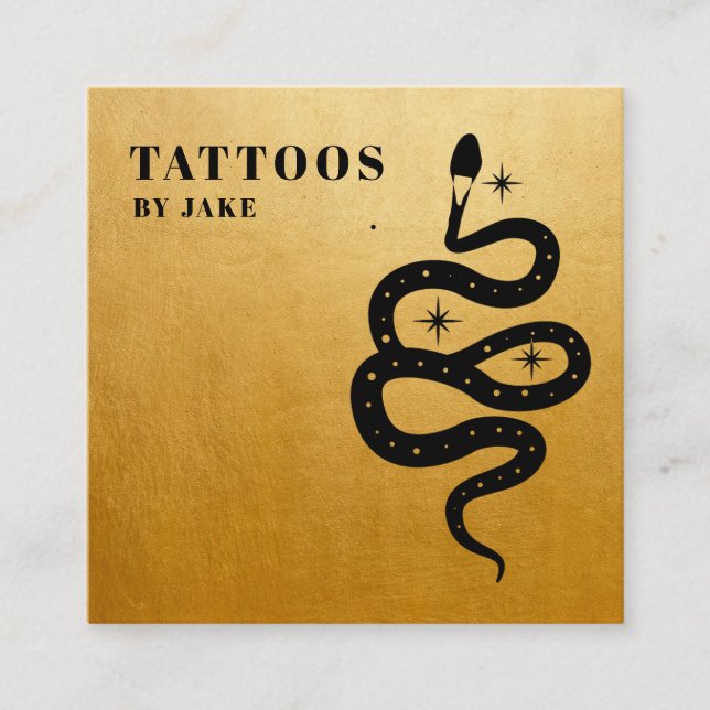 Mystic Snake Tattoo Artist Guld Fyrkantigt Visitkort (Framsida)