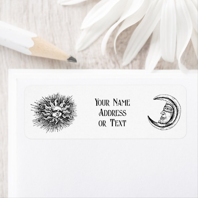 Mystic Sol och Måne Returadress Etikett (Insitu)