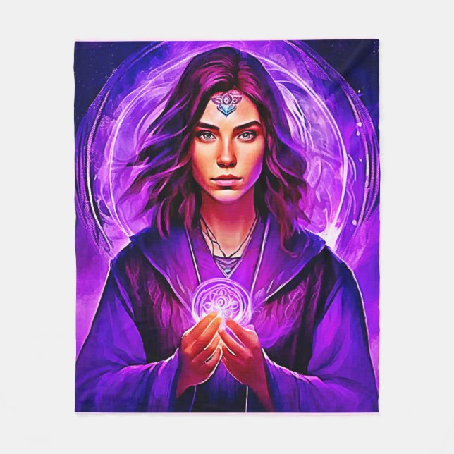 Mystic Sorceress with Glowing Aura Fleecefilt (Framsidan)