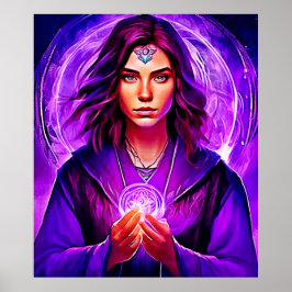 Mystic Sorceress with Glowing Aura Poster