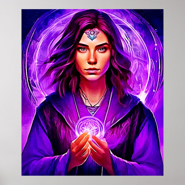Mystic Sorceress with Glowing Aura Poster (Framsidan)
