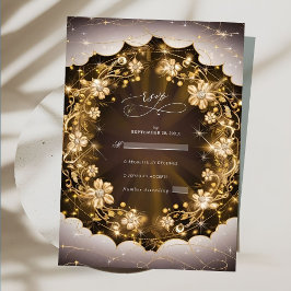 Mystic Sparkles and Golden Blommigt Bröllop OSA Kort