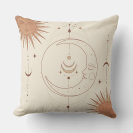 Mystic Sun and Moon Celestial Boho Throw Pillow Kudde