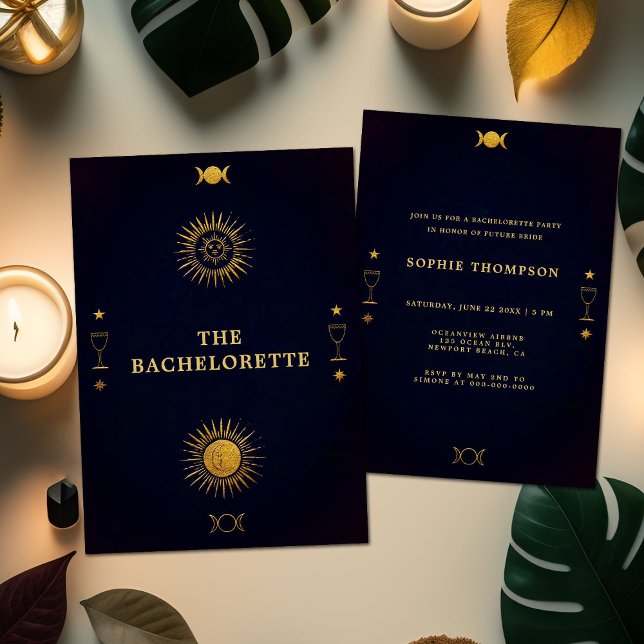 Mystic Tarot Fortune Navy Guld Bachelorette Party Inbjudningar (Skapare uppladdad)