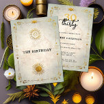 Mystic Tarot Fortune Old Guld 30års födelsedag Par Inbjudningar<br><div class="desc">En modern, elegant och chic 30års födelsedag-inbjudningsmall med ett mål om tarot, lyckodlare, med en gammal parchmentbakgrund, en deka ram med tarot inslag: sol, måne, schalisen osv. och en lagrar guld (detta är en digital effekt, inte en verklig folie). En roligt tar födelsedagsfest inbjudan för hennes design för en modern...</div>