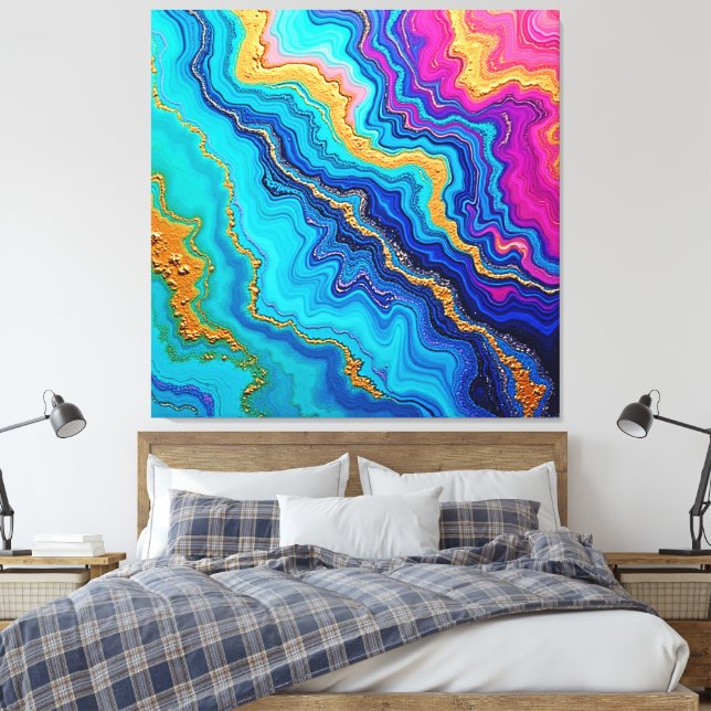 Mystic Teal & Gold Energy Canvastryck (Insitu (sovrum))