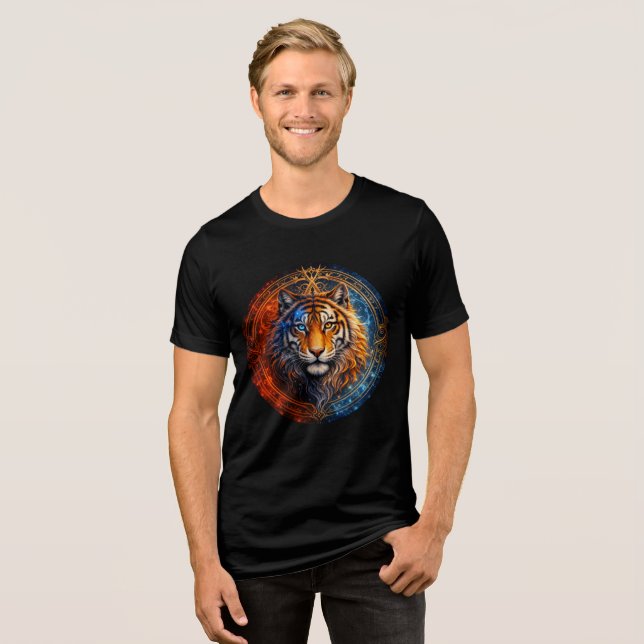 Mystic Tiger – Fire and Ice Mandala Art T Shirt (Framsida Full)