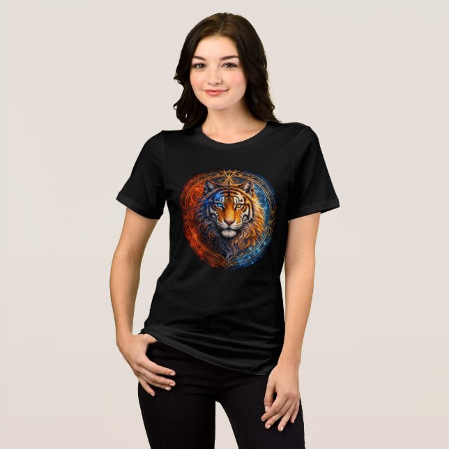 Mystic Tiger – Fire and Ice Mandala Art T Shirt (Framsida Full)