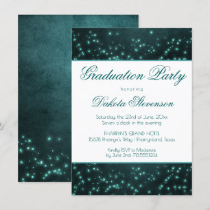 Mystic Twilight Stars   Deep Teal Glow Studenten Inbjudningar