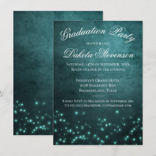 Mystic Twilight Stars Deep Teal Glow Studenten Inbjudningar