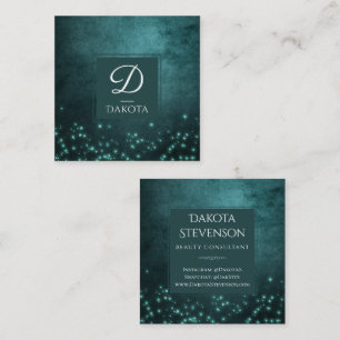 Mystic Twilight Stars Deep Teal Grönt Monogram Fyrkantigt Visitkort