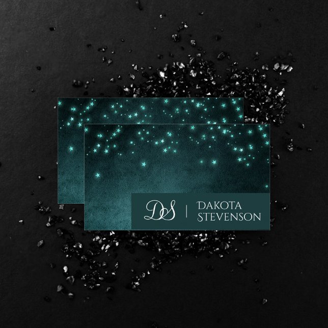 Mystic Twilight Stars | Deep Teal Grönt Monogram Visitkort (Skapare uppladdad)