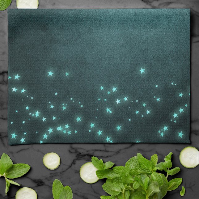 Mystic Twilight Stars | Grönt av djup glödgas Kökshandduk (Skapare uppladdad)