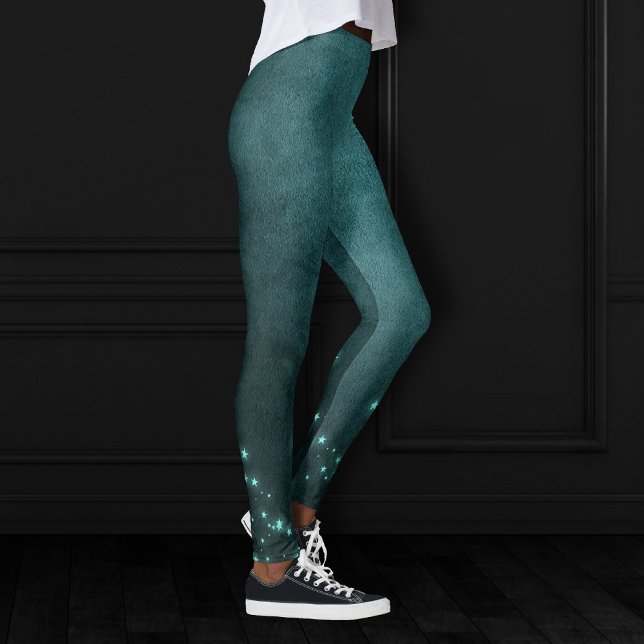 Mystic Twilight Stars | Grönt av djup glödgas Leggings (Skapare uppladdad)